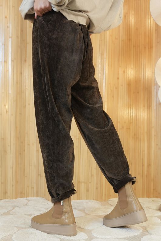 Stretch Velour Tapered Pant Chocolate /7=